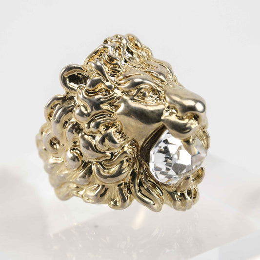 Gucci Lion Head Ring with Clear Crystal