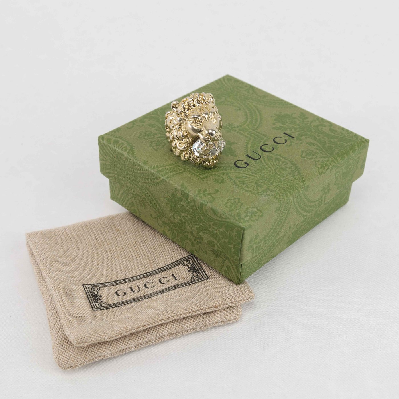 Gucci Lion Head Ring with Clear Crystal