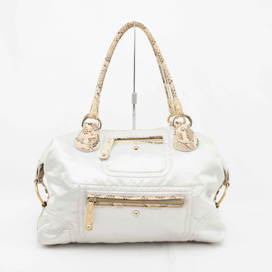 Tod’s White Satin & Python-Trimmed Handbag – Made in Italy