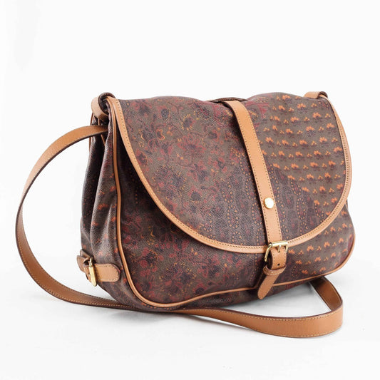 Escada Vintage Paisley Print Coated Canvas & Leather Double Sided Crossbody Bag