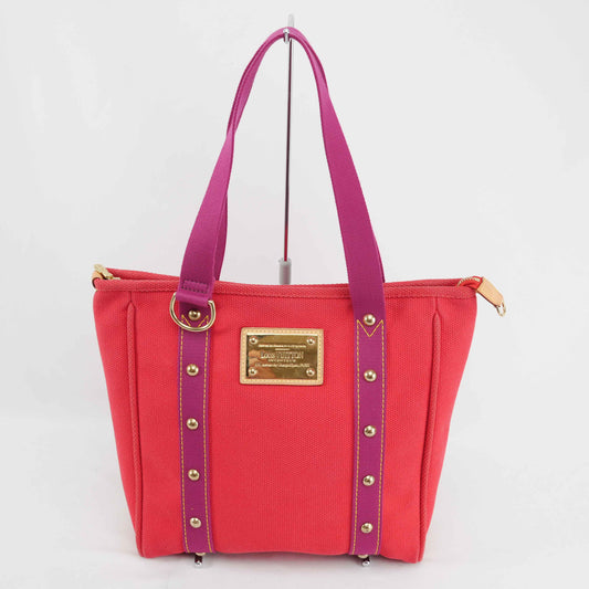 Louis Vuitton Antigua Cabas MM Tote Bag – Red Canvas with Fuchsia Straps