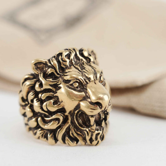 Gucci Lion Head Ring – Gold-Tone Brass – Size 25