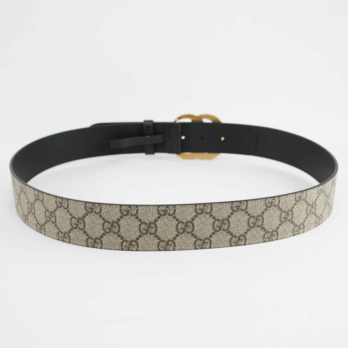 Gucci GG Supreme Canvas Belt with Aged Gold-Tone Buckle
