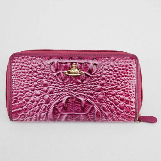 Vivienne Westwood Embossed Croc-Effect Leather Zip Wallet – Fuchsia
