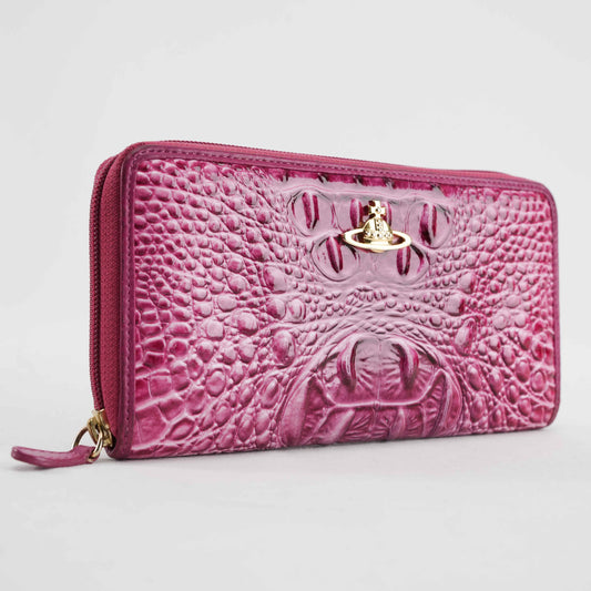 Vivienne Westwood Embossed Croc-Effect Leather Zip Wallet – Fuchsia