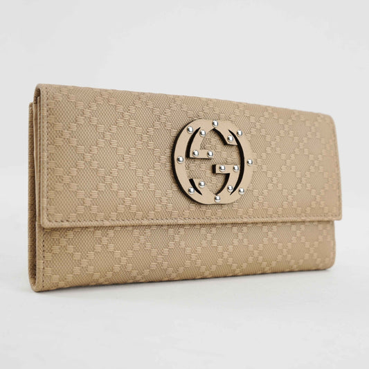 Gucci Beige Jacquard Canvas Trifold Wallet with Studded GG Logo – Model 231843