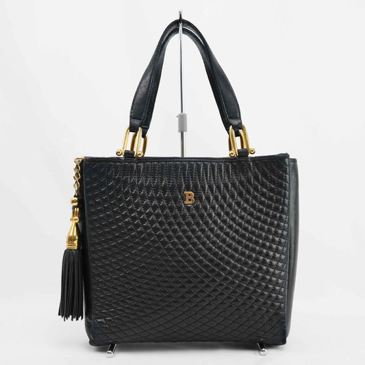 Authentic Bally Quilted Leather Tote Bag with Tassel