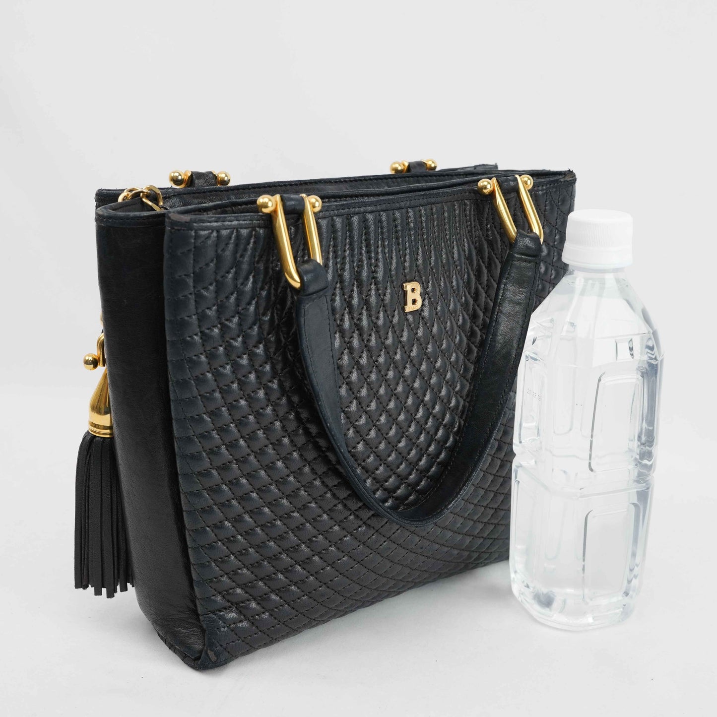 Authentic Bally Quilted Leather Tote Bag with Tassel