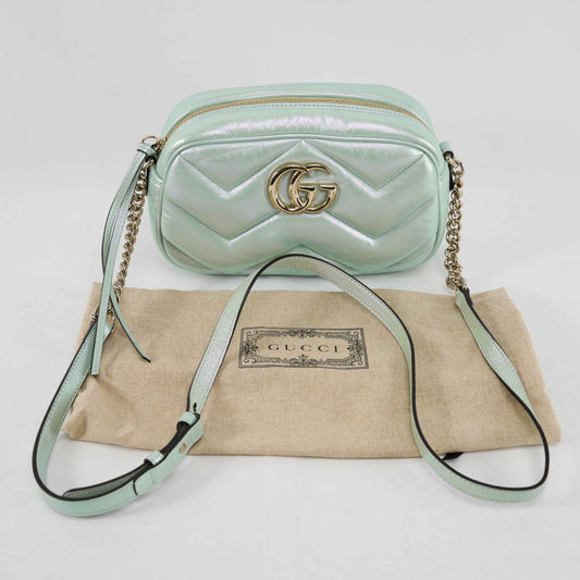 Gucci GG Gucci Iridescent Nappa Chevron Matelasse in Iridescent Mint Green Leather