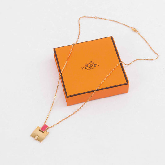 HERMES Irene H Motif Red Lacquered Gold Pendant