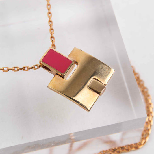HERMES Irene H Motif Red Lacquered Gold Pendant