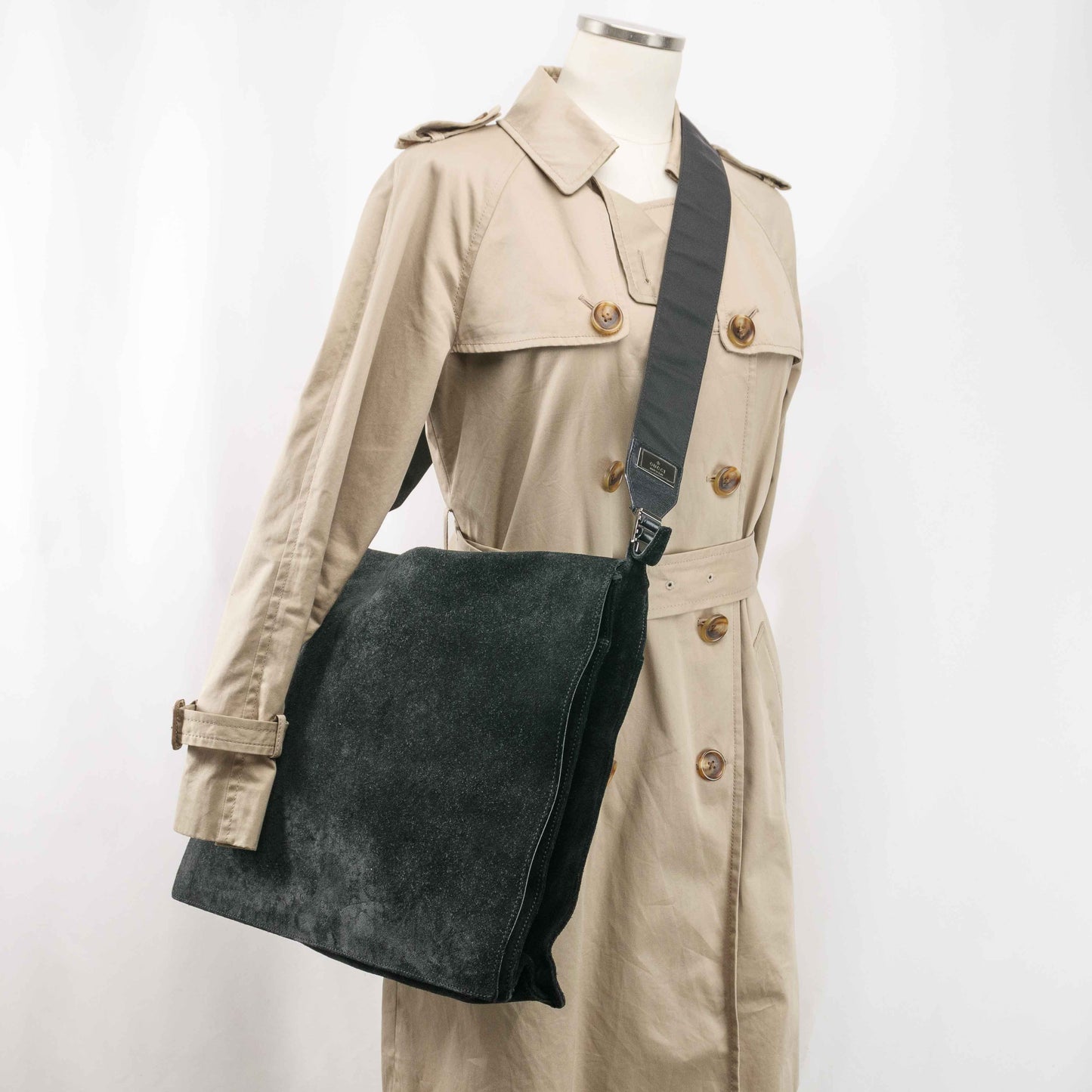 Gucci Black Suede and Leather Messenger Bag