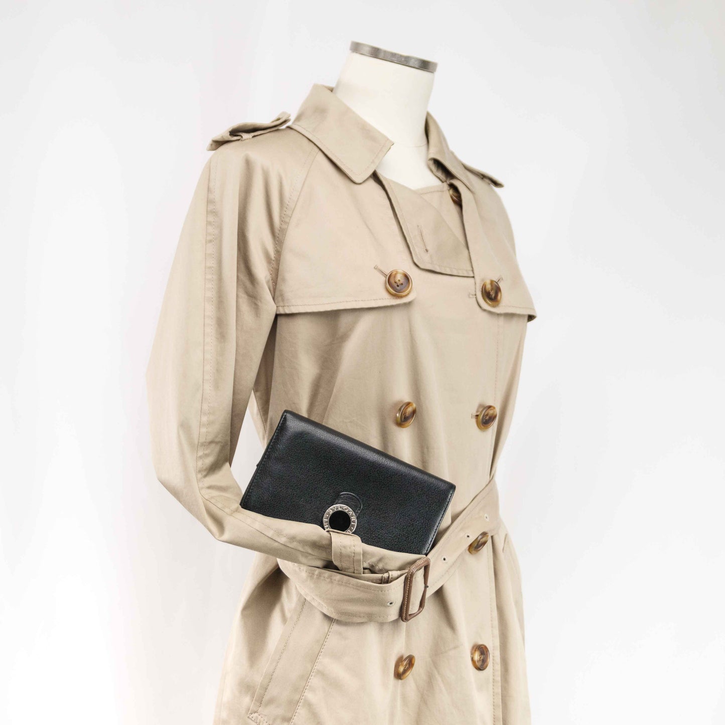 Bvalgari Black Leather Bi-fold Continental Wallet