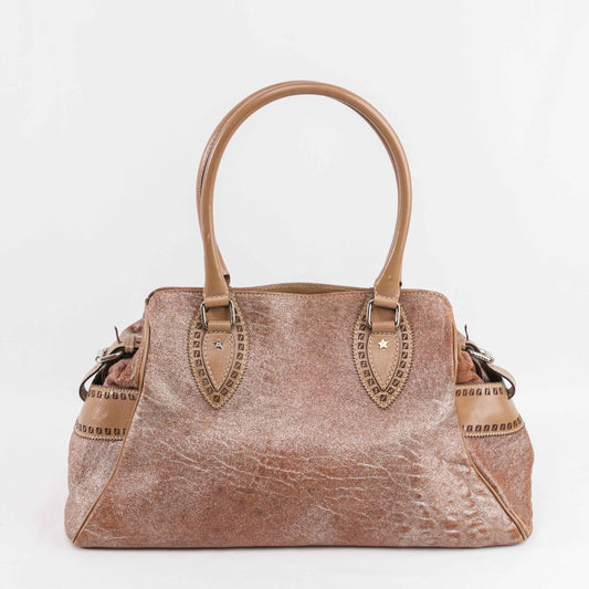 Authentic Fendi Metallic Beige Leather Etniko Satchel
