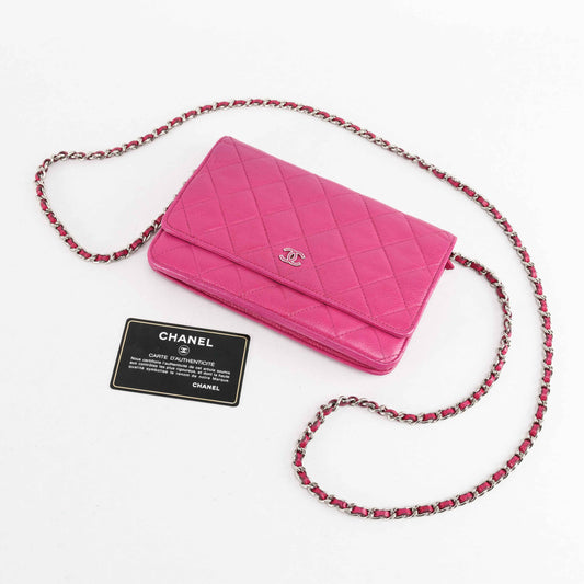 Chanel Classic Quilted Chain Wallet in Pink Caviar Leather