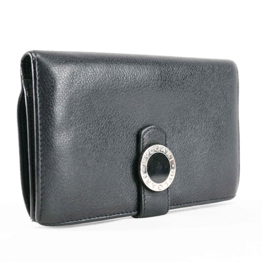 Bvalgari Black Leather Bi-fold Continental Wallet