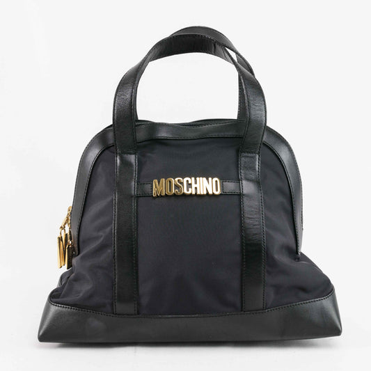 Moschino Black Nylon & Leather Satchel Bag