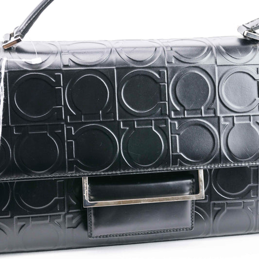 Authentic Salvatore Ferragamo Leather Gancini Pattern Shoulder Bag