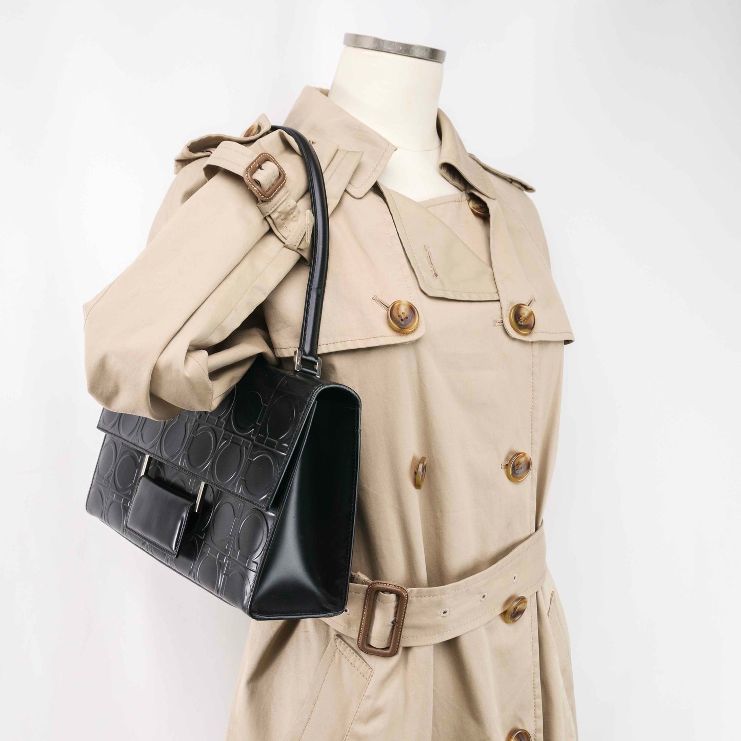 Authentic Salvatore Ferragamo Leather Gancini Pattern Shoulder Bag