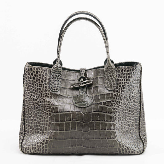 Authentic Longchamp Crocodile-Embossed Leather Handbag