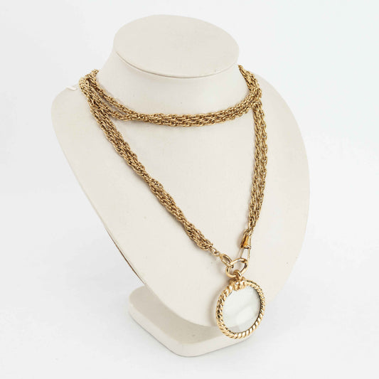 Vintage Chanel Gold lined Chain Loupe Magnifying Glass Pendant Necklace