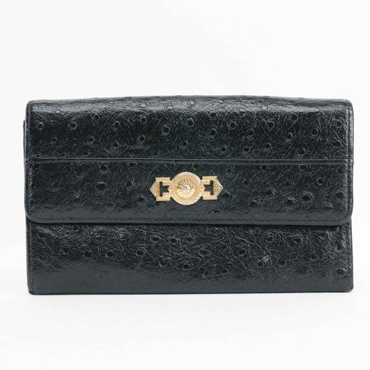 Authentic Vintage Versace Ostrich Leather Medusa Long Wallet