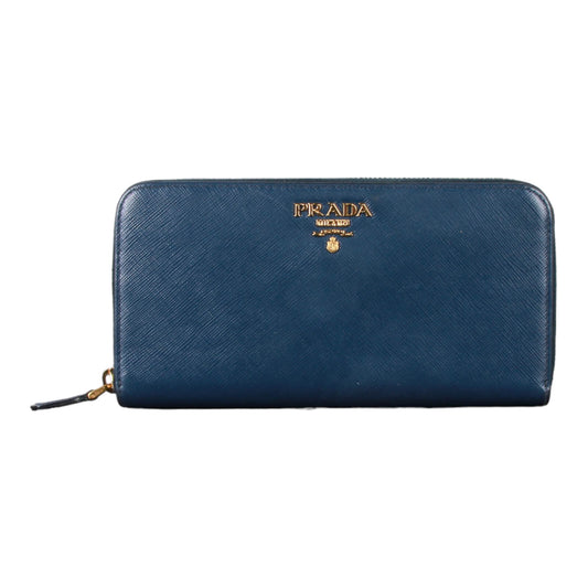 Authentic Prada Saffiano Blue leather zip around wallet 1ML506