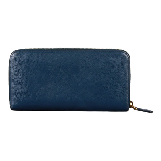 Authentic Prada Saffiano Blue leather zip around wallet 1ML506