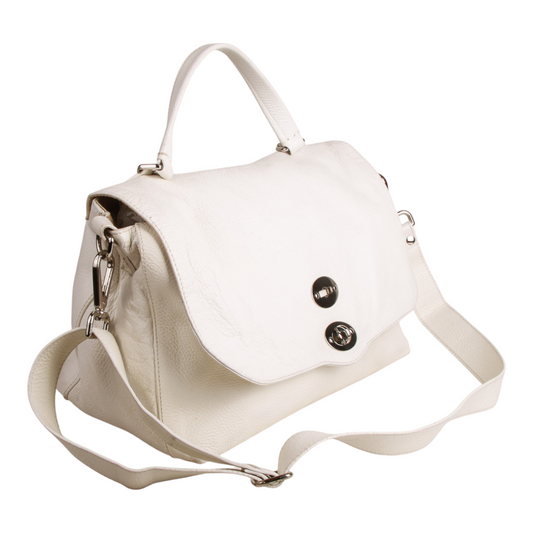 Zanellato “Postina” Medium Bag in White Leather Silver-Tone Hardware