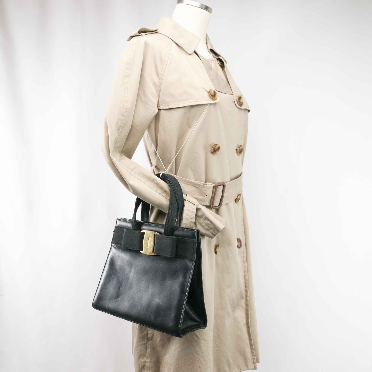 Authentic Salvatore Ferragamo Black Ribbon Leather Bag