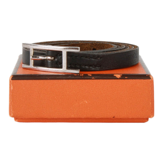 Authentic Hermes Hapi Choker Leather,Metal Bangle Black,Silver
