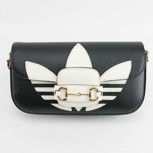 Gucci x Adidas Black White Leather Horsebit 1955 Shoulder Bag