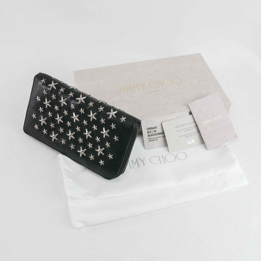 Authentic Jimmy Choo Biker Leather With Stars Black/Gunmetal Wallet