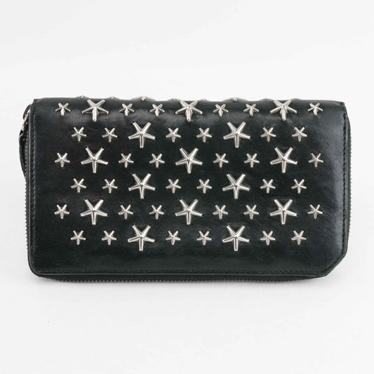 Authentic Jimmy Choo Biker Leather With Stars Black/Gunmetal Wallet