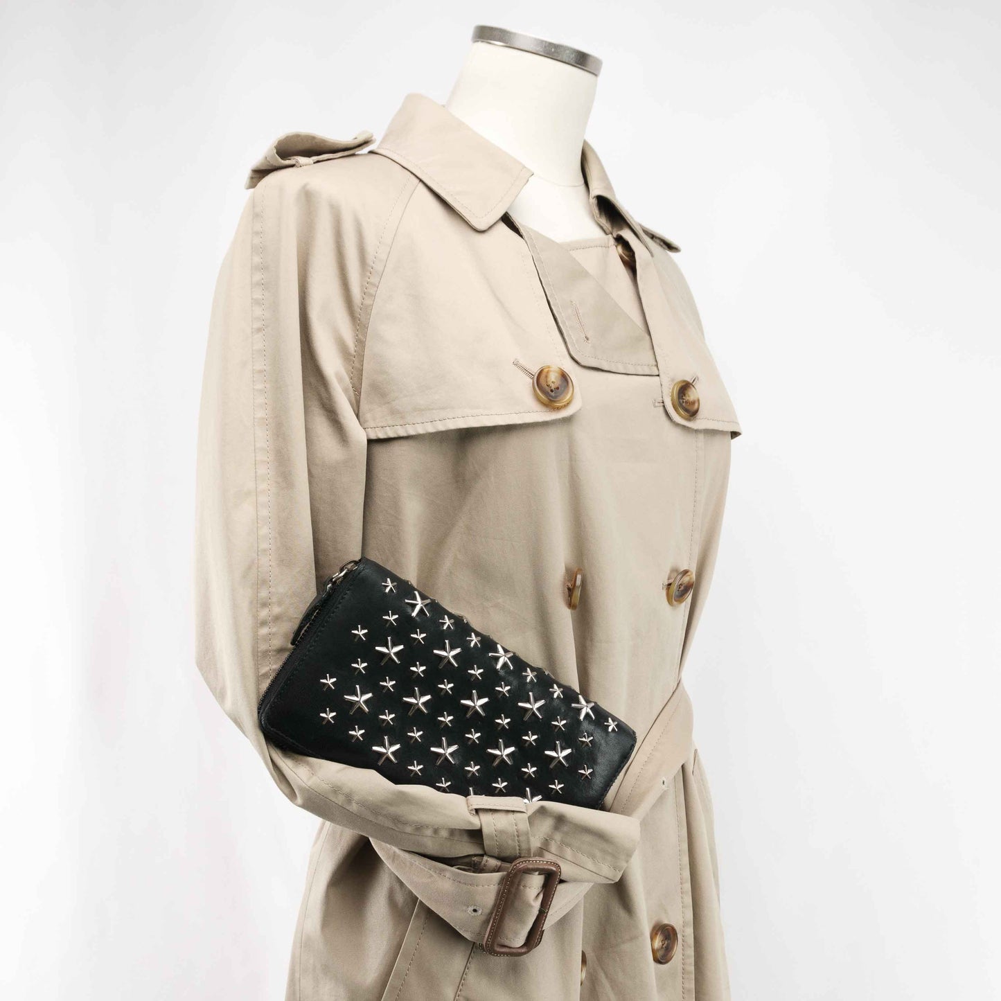 Authentic Jimmy Choo Biker Leather With Stars Black/Gunmetal Wallet