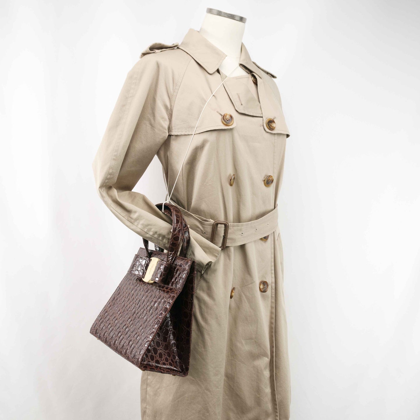 Authentic Salvatore Ferragamo Brown Leather Ribbon Bag