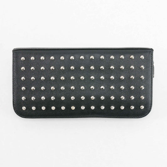 Saint Laurent Studded Zip-Around Wallet in Black Leather