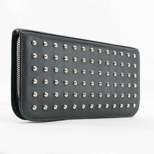 Saint Laurent Studded Zip-Around Wallet in Black Leather
