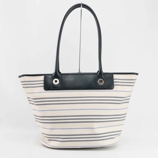 Burberry Striped Canvas Leather Tote Bag