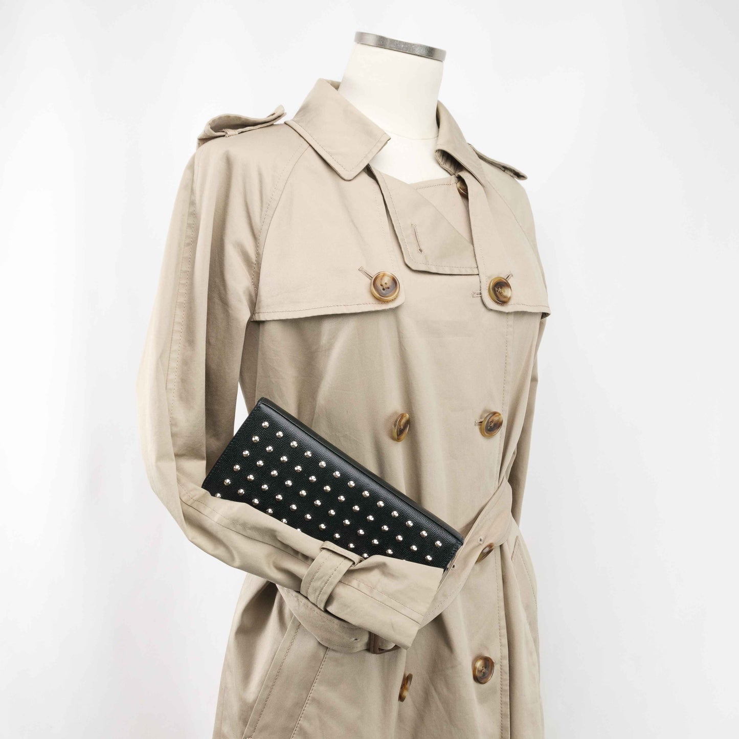 Saint Laurent Studded Zip-Around Wallet in Black Leather