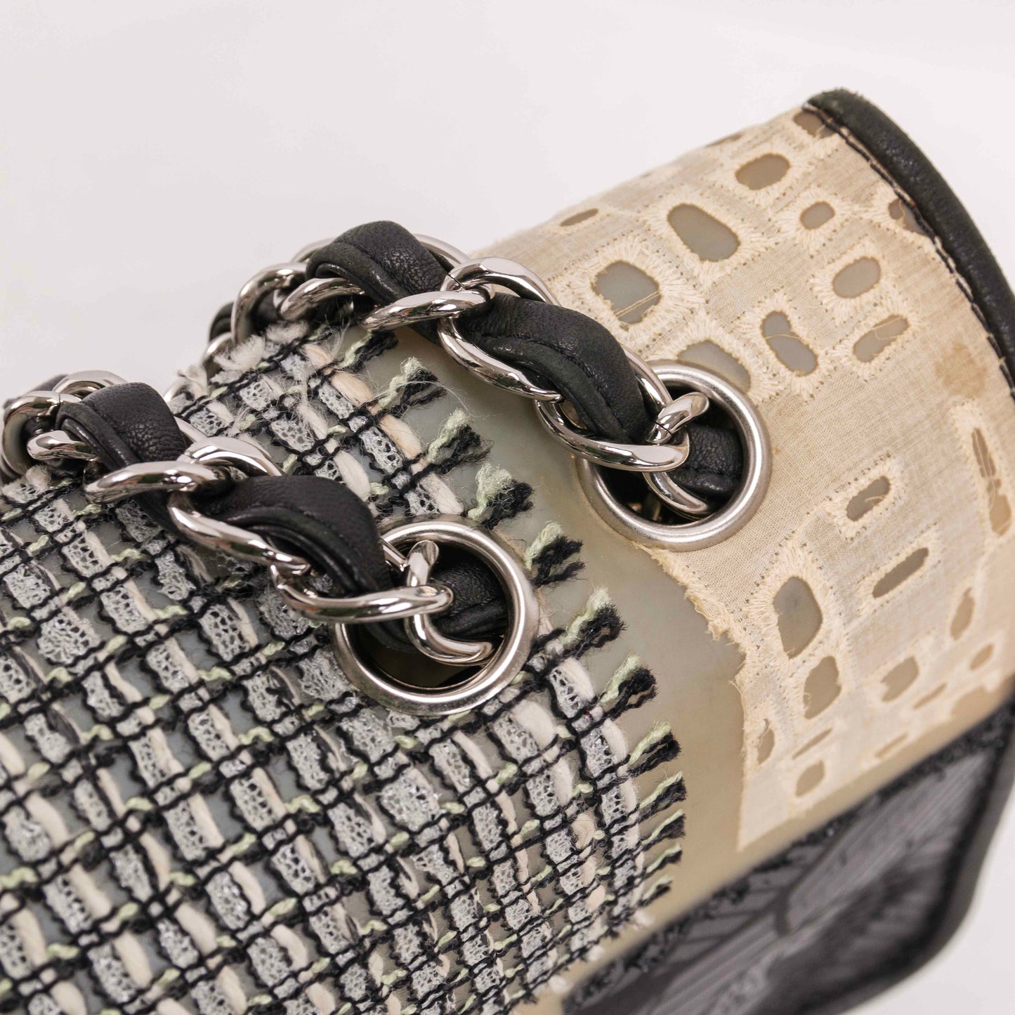 Authentic CHANEL PVC Tweed Patchwork Jumbo Single Flap Black