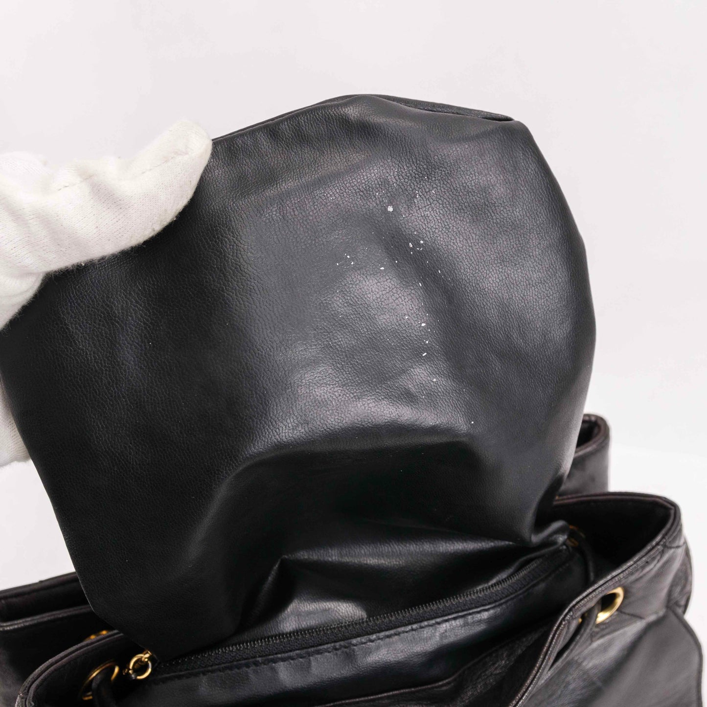 Authentic CHANEL  Lambskin Quilted Tassel Drawstring Backpack Black