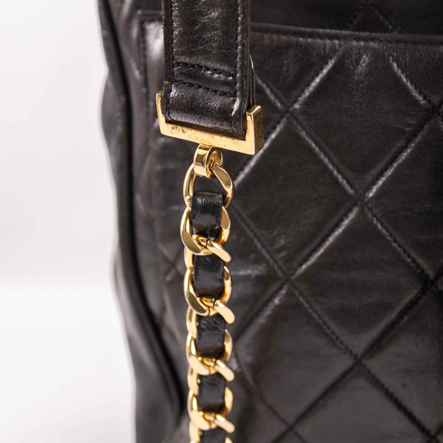 Authentic CHANEL  Lambskin Quilted Tassel Drawstring Backpack Black