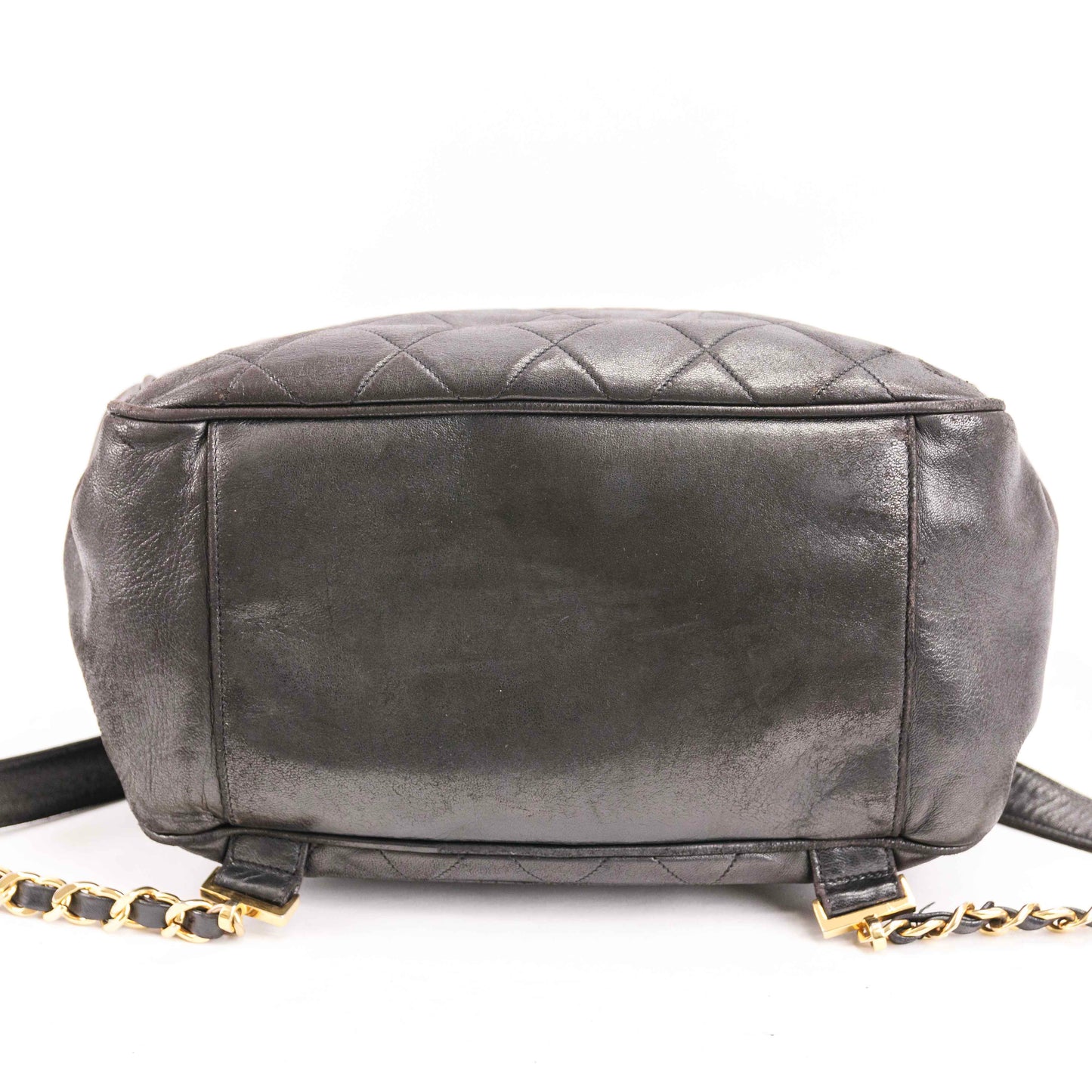 Authentic CHANEL  Lambskin Quilted Tassel Drawstring Backpack Black