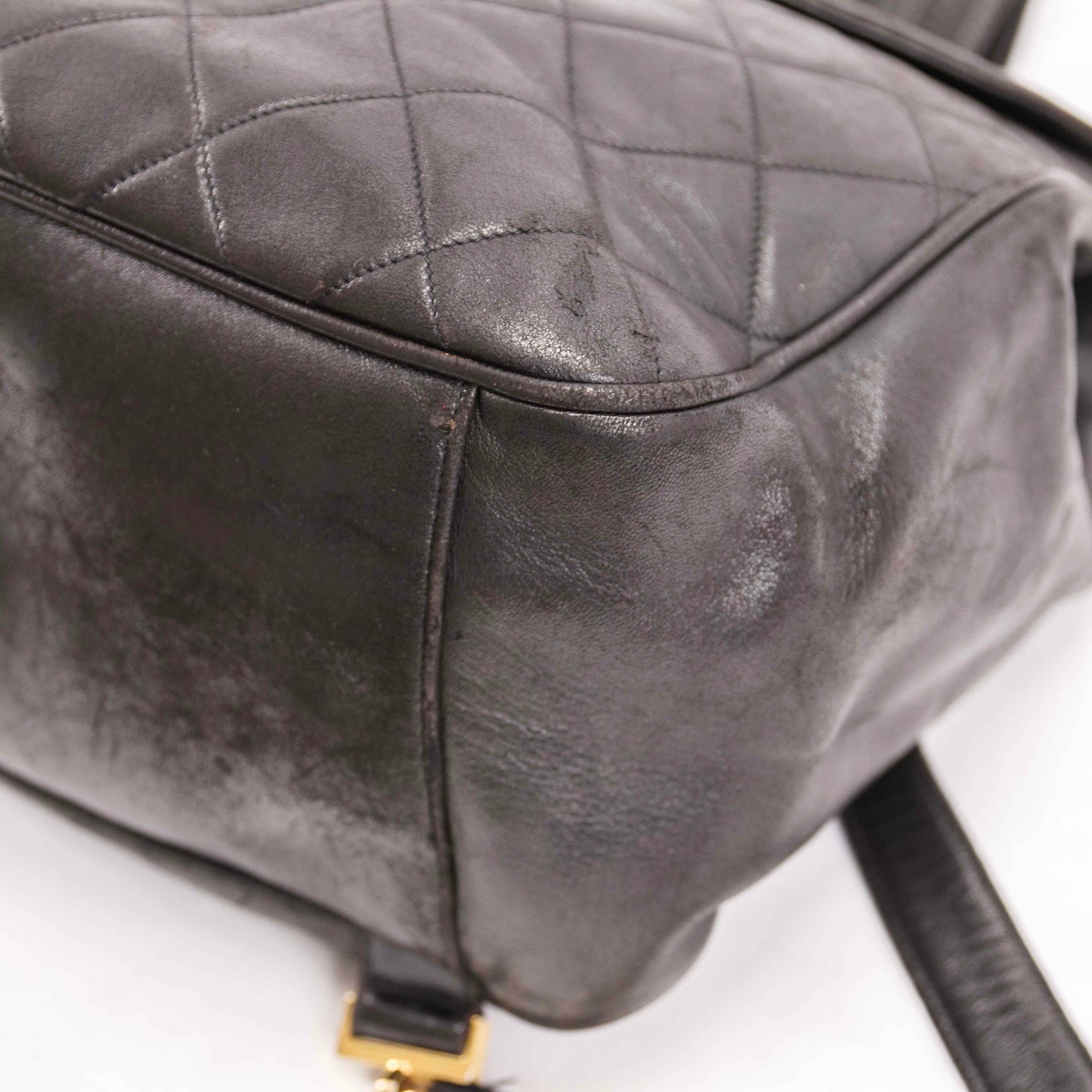 Authentic CHANEL  Lambskin Quilted Tassel Drawstring Backpack Black