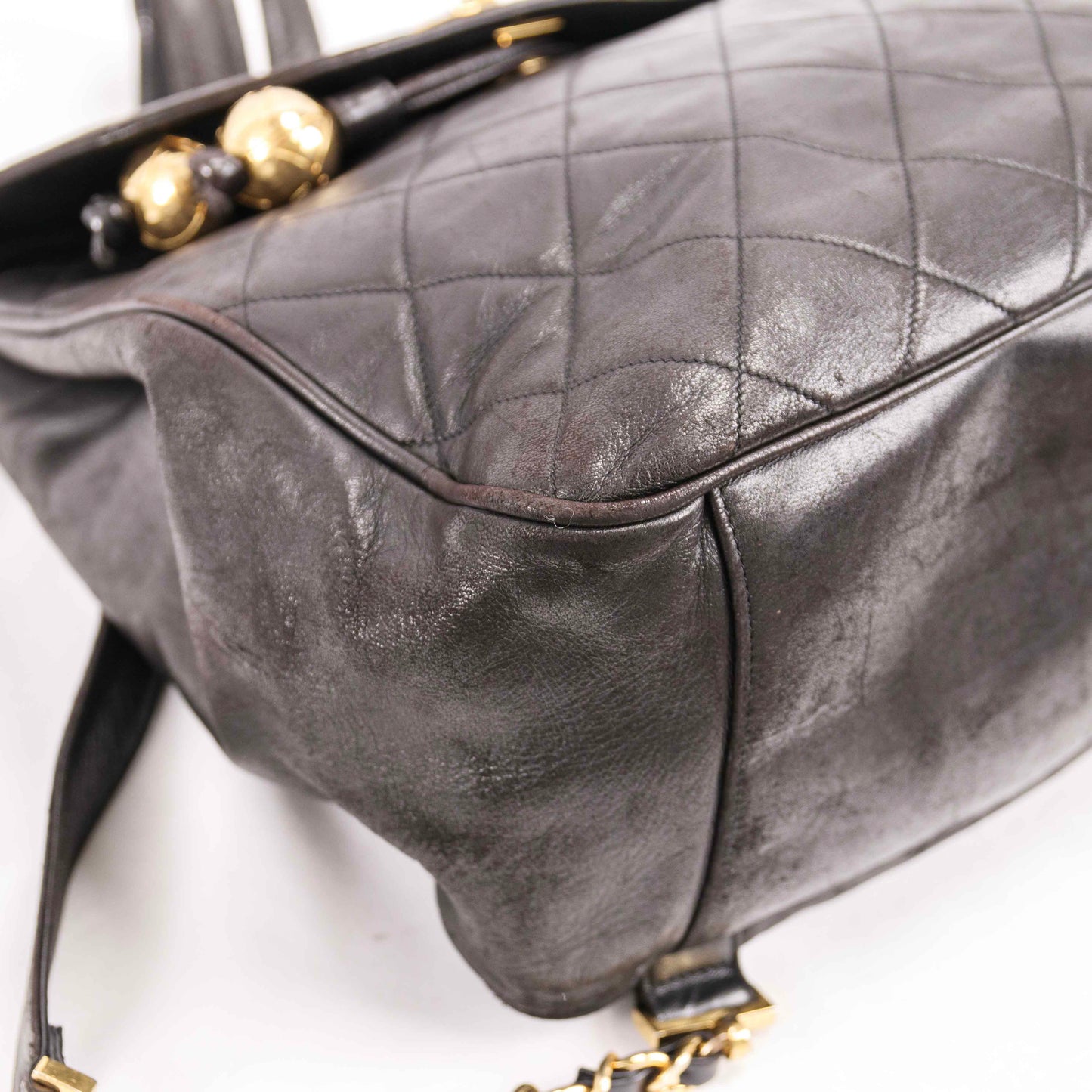 Authentic CHANEL  Lambskin Quilted Tassel Drawstring Backpack Black