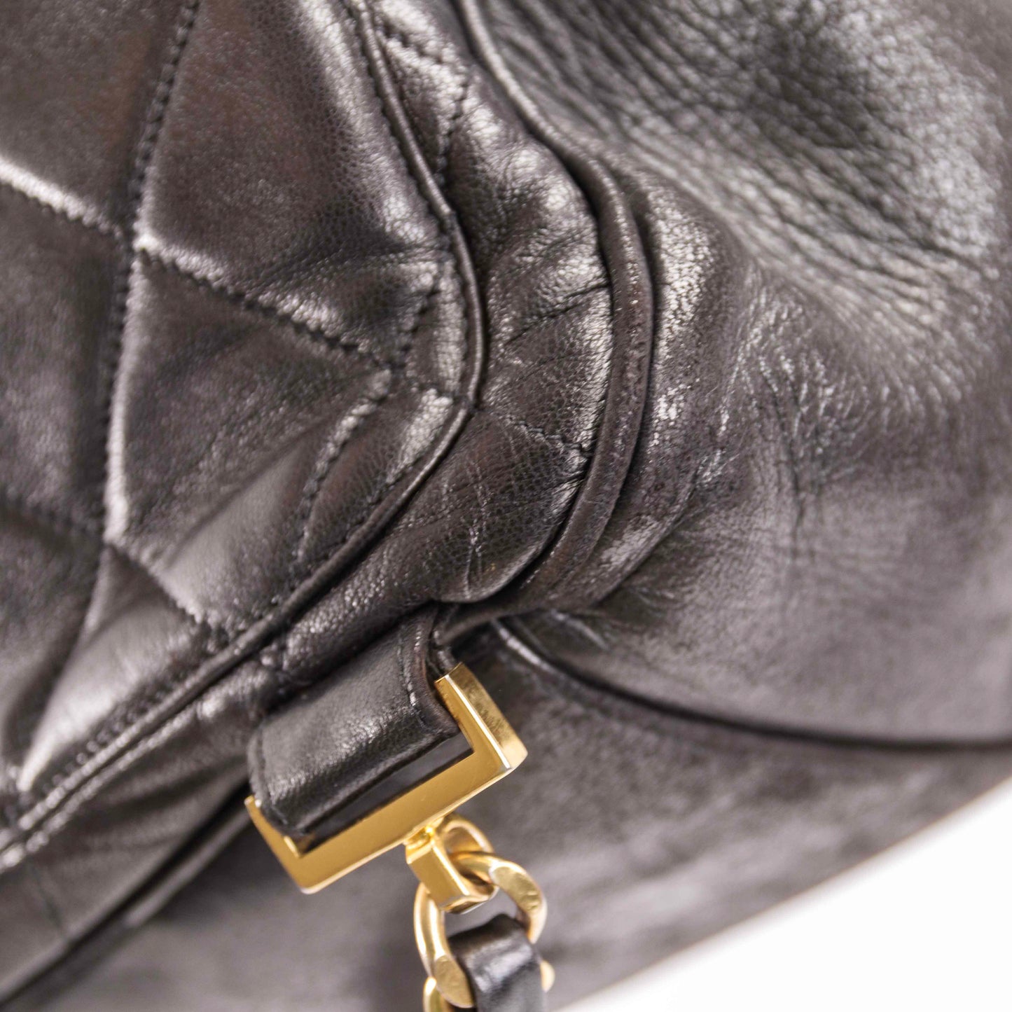 Authentic CHANEL  Lambskin Quilted Tassel Drawstring Backpack Black