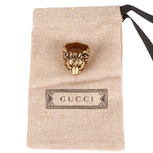 Authentic Gucci Lion Head Motif Ring In Gold tone