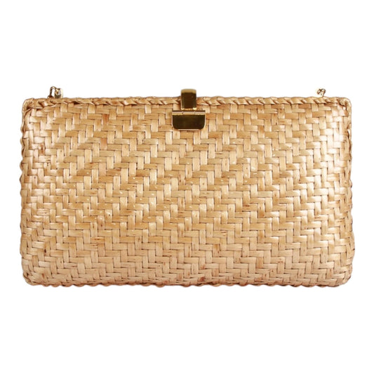 Authentic Lancel wicker rattan clutch with gold chain