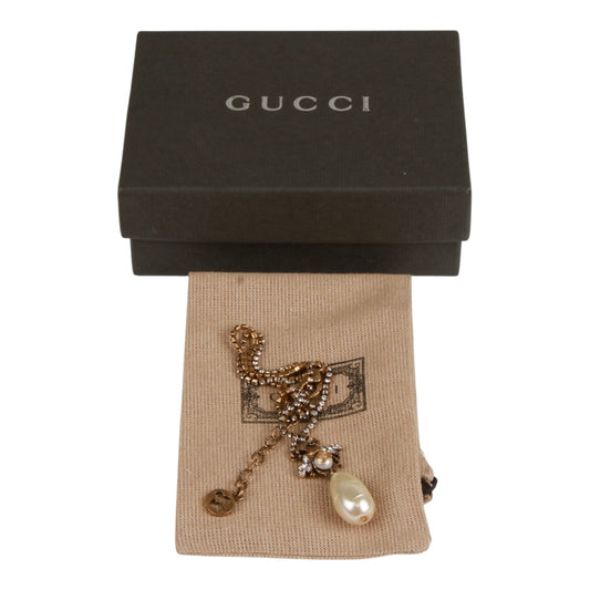 Authentic Gucci Bee faux pearl pendant necklace